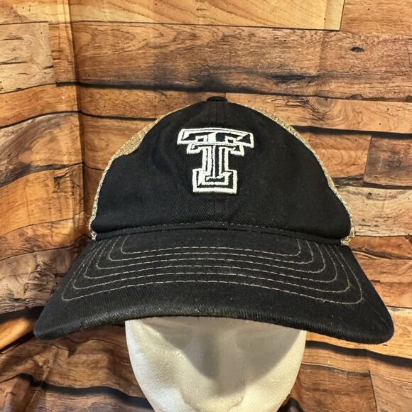 Texas Tech Red Raiders Black Hat Zephyr Tan Mesh Adjustable SnapBack Cap - Picture 1 of 8
